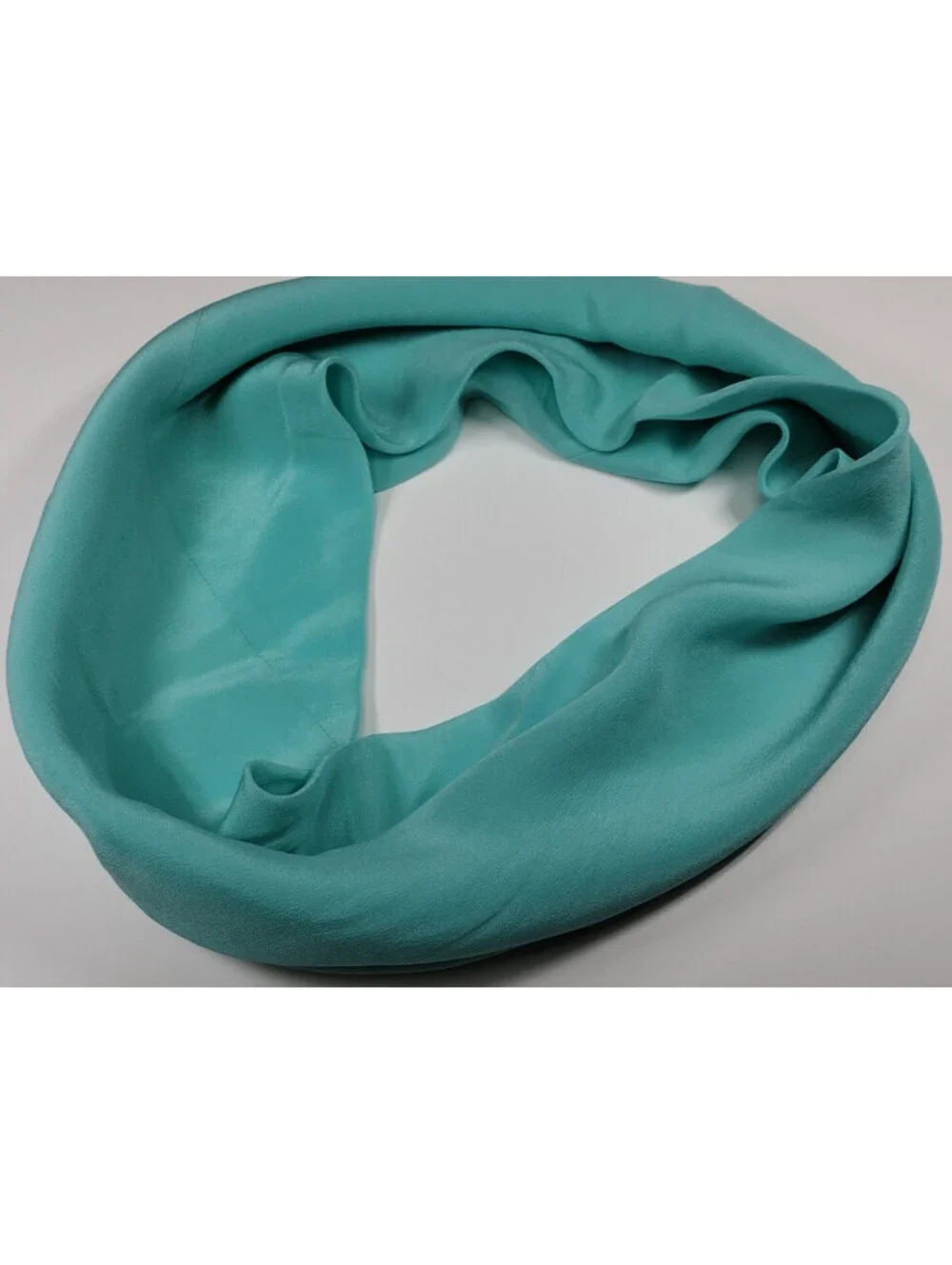Vintage Circular Infinity Silk Scarf Turquoise Blue FOR HAIR OR NECK 80s 90s